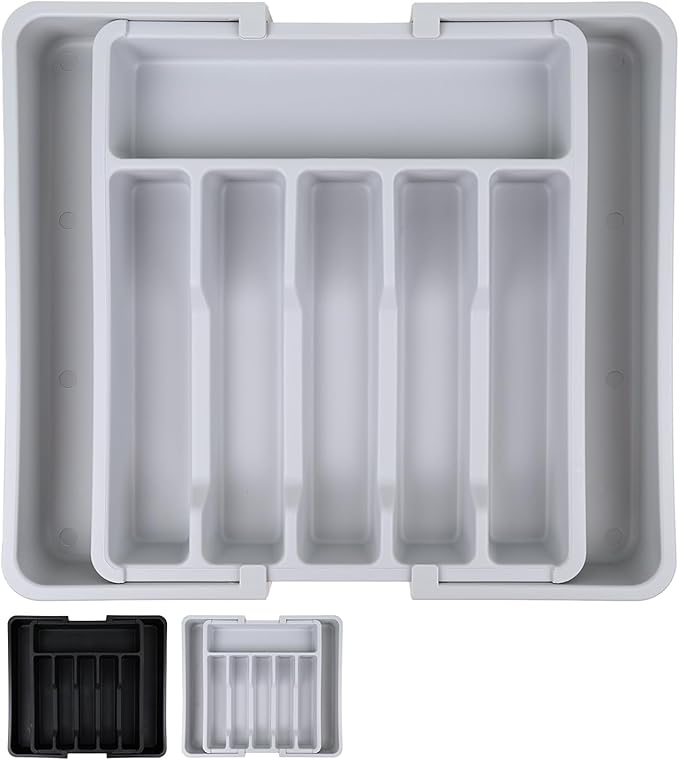 S&F Homes Expandable Cutlery drawer organizer, utensil drawer organizer, flatware and silverware holder, organization and storage tray for kitchen decor, BPA-Free. (Gray)