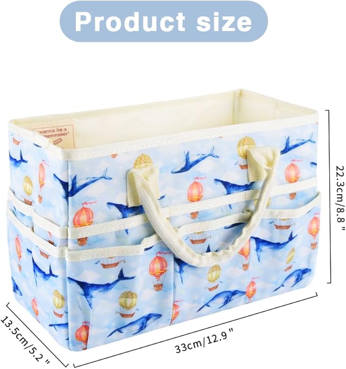 E-WEICHEN Craft Organizer Tote Bag Art Storage Caddy with Multiple Pockets Containers for Art,Craft,and Office Supplies Storage.Light Whale