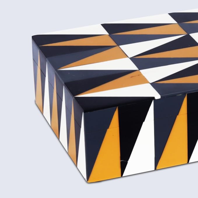 Handicrafts Home Decorative Storage Box with Lid – Black and White Decorative Remote Holder Box, Coffee Table Storage Box for Living Room, Console Table & Shelf Decor – Puzzle Guild 10 x 6 x 2.5