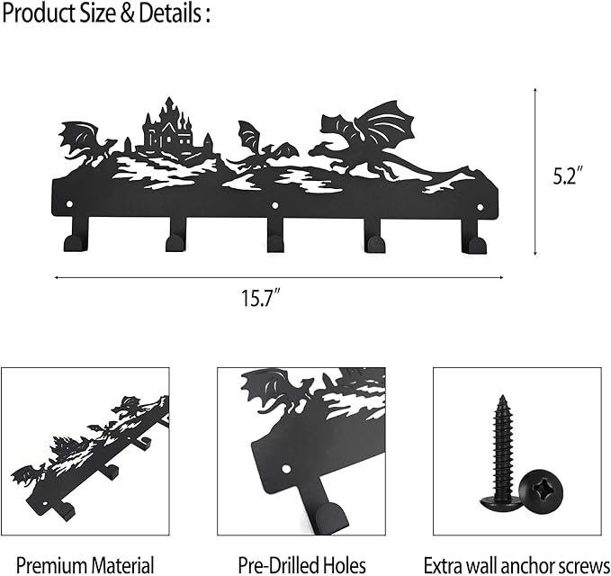Dragon Coat Hooks,Enchanting Dragon Wall Art – Decorative Wall Hooks with Imaginative Design, Perfect for Home & Kitchen Storage, Modern Porta Llaves de Pared