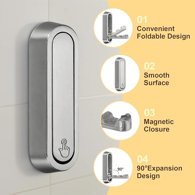 uxcell 4Pcs Foldable Wall Hooks, Aluminum Alloy Heavy Duty Wall Mounted Folding Coat Hooks with Mounting Accessories Space-Saving for Hanging Coat Towels Hat Bags, Oval, Pearl Gray