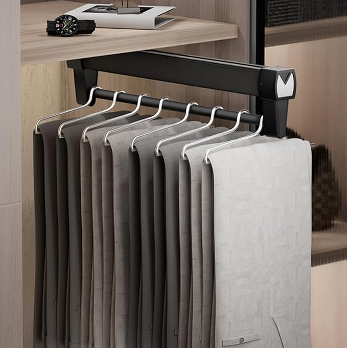 Adjustable Double-Rail Pull Out Clothes Hanger Rod with Thick Steel - Wardrobe Clothing Rail Hanger Rack Bar for Pants and Clothes, JJ010