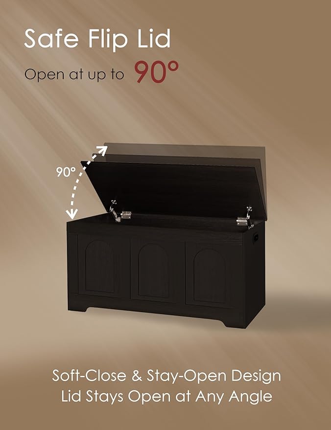 DINZI LVJ Storage Chest, 39.4â Wooden Toy Box with 2 Safety Hinges, Entryway Shoe Bench with Flip-Top, Sturdy Large Storage Trunk for Living Room, Bedroom, Playroom, Easy Assembly, Espresso