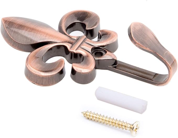 Bathroom Towel Hooks, Decorative Wall Hooks Coat Hooks Heavy Duty Metal Hooks Wall Mounted Hanging Hooks for Hanging Key Purse Robe Hat Scarf Belt Handbag Cup Mug 4 Pack (Red Ancient)