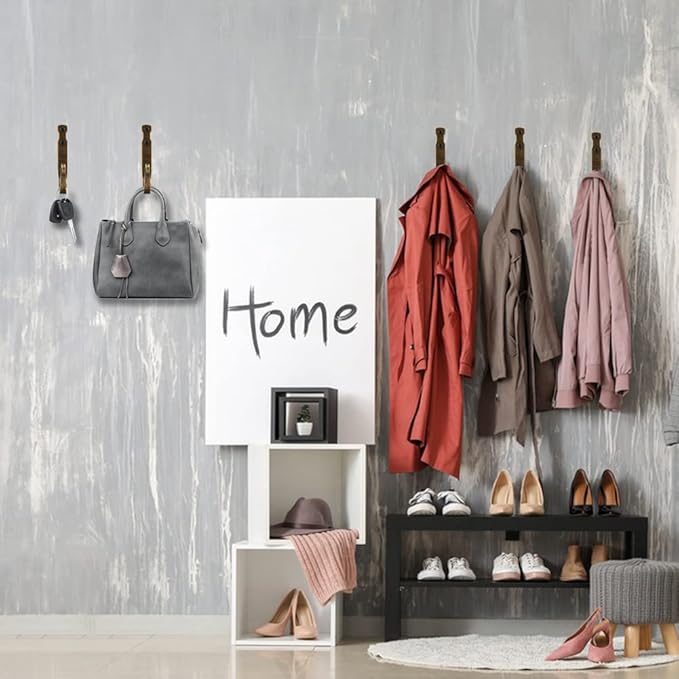 Wrought Iron Wall Mounted Hooks Heavy Duty Garage Storage Organizer Decorative Hanger for Home Garage Bathroom Kitchen Door Office Hanging Coat, Keys, Towel, Tools, Bags, Hat (Bronze)