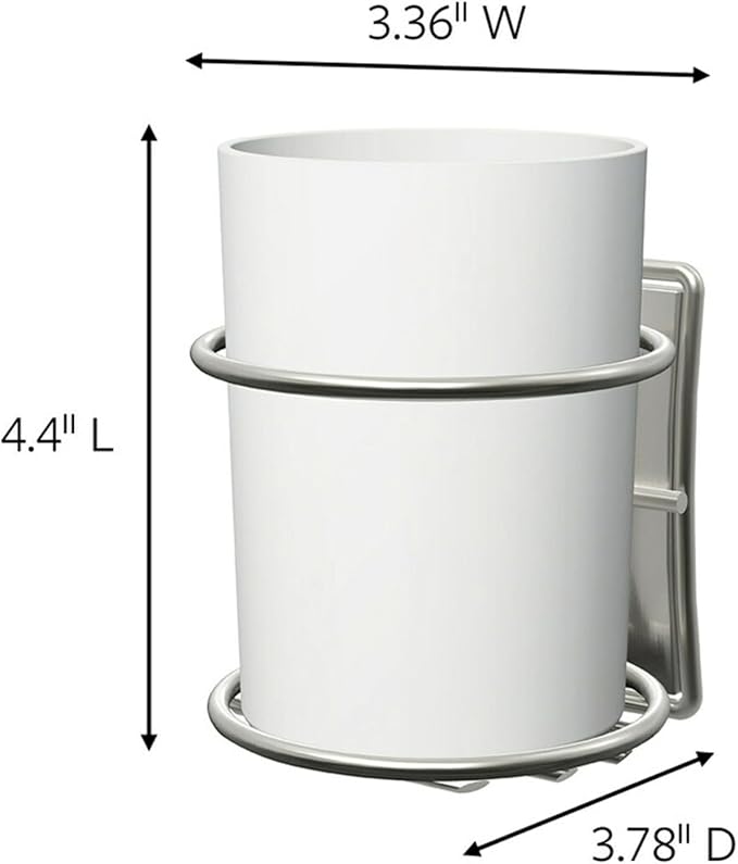 Command Accessory Organizer, Holds up to 2 lb, 3.36" x 3.78" x 4.4" Organizer with 2 Medium Water-Resistant Strips, Satin Nickel, Damage-Free Bathroom Organization