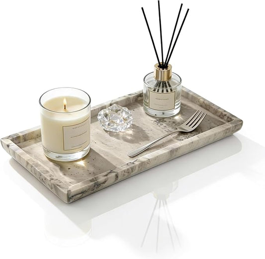Natural Travertine Marble Vanity Bathroom Tray, 12 x 6 Inch Elegant Home Decor Tray for Kitchen,Bathroom,Dresser, Coffee Table,Sink Storage Holder Organizer, Gray Travertine (NS052)