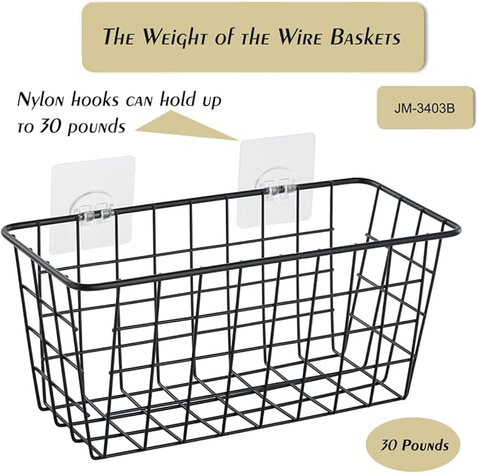 4 Pack Hanging Sorage Basket, Bathroom Basket, Household Goods, with Traceless Tape, no Drilling, for Cabinet Storage, Kitchen, Bathroom, Storage Room,Black