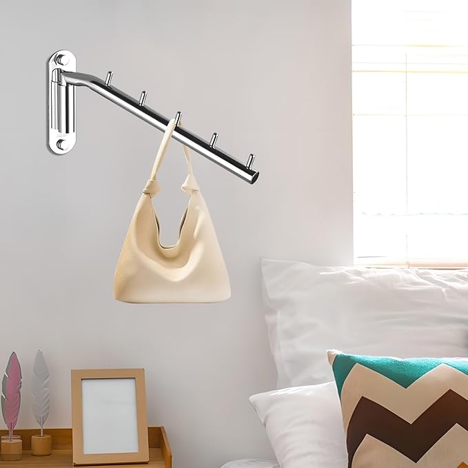 2 Pack Folding Clothes Rack, Stainless Steel Swing Arm Clothing Racks for Hanging Clothes, Closet Organizers and Storage Space Saving Drying Rack, Hooks for Hanging Wall Mounted