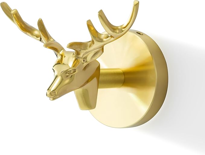 Brass Deer Coat Rack Robe Wall Hooks Hat Dragonfly Hanger for Bedroom Kitchen Various Shapes Animal Deer Decor Home Accessories (1, Deer)