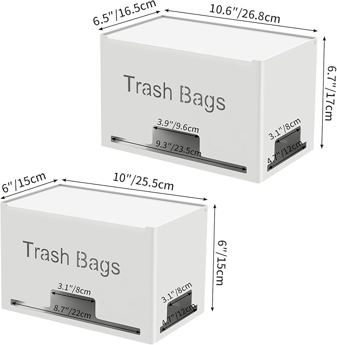 2-Pack Trash Bag Holder Dispenser, Stackable Garbage Bag Dispenser, Extra Large Trash Storage Organizer for Kitchen Laundry Under Sink, Wall Mounted or Freestanding, Metal White