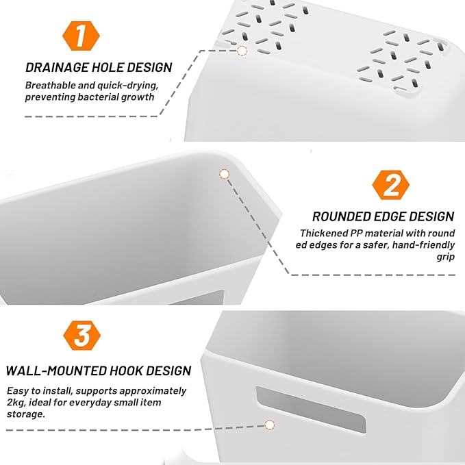 6 Pack Kitchen Cabinet Door Storage Box, Self Adhesive Wall Mounted Storage Organizer Bins, Stackable Organizer Basket for Kitchen, Bathroom, Office, Refrigerator Small Items Organizer (White)