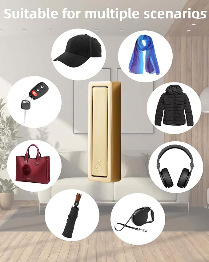 Wall Hooks, 5Pcs Folding Hook Zinc Alloy Coat Hooks Wall Mounted for Hanging Heavy Duty, Towel, Coats, Hanger, Bag, Hat, Backpacks, Earphone, Screws (Gold)