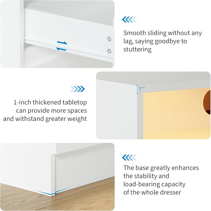 4 Drawer Dresser with Charging Station and LED Lights, Modern Chest of Drawers with Power Outlet, Organizer Cabinet for Bedroom, Living Room, Entryway, White