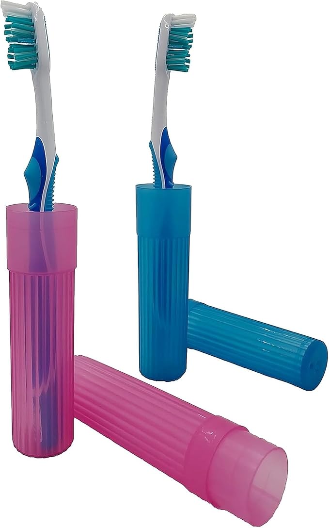 Toothbrush Holder (Blue & Pink) Made in USA, with Ventilation Holes, for Toothbrush Covers, Toothbrush Holder, Toothbrush Soft, Durable Design, Hygienic Bathroom Accessory
