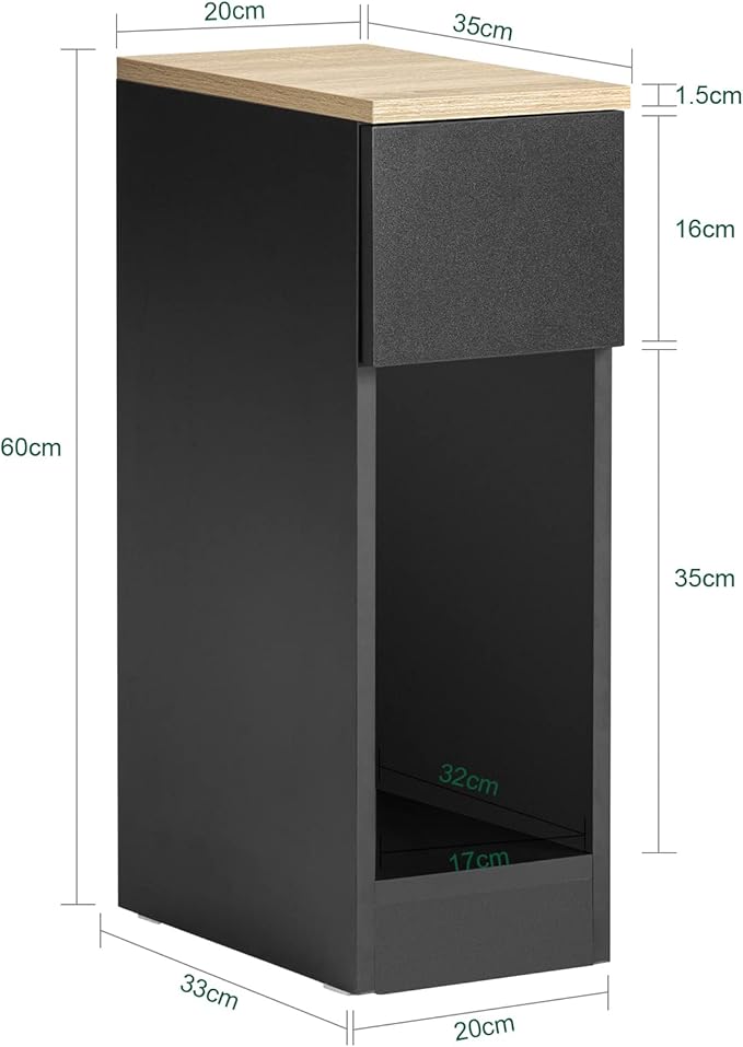 SoBuy Narrow NightStand â Slim Bedside Table with Drawer & Shelf, Small Black End Table for Bedroom, Couch, Entryway, Compact Skinny Night Stand for Small Spaces, FBT111-SCH