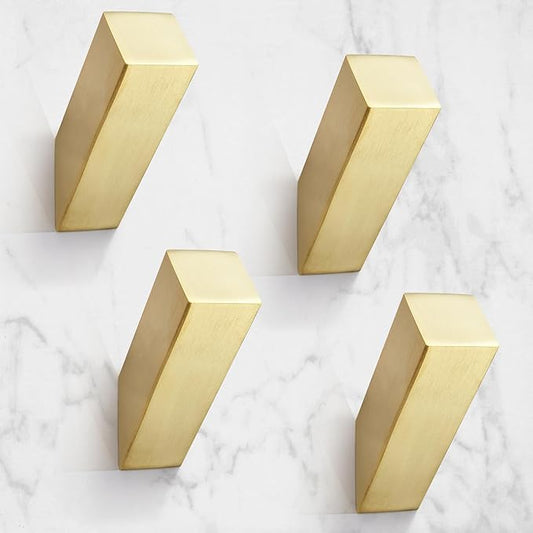 NINETREX Gold Towel Hooks for Bathroom Modern Wall Mounted Heavy Duty SUS304 Stainless Steel Hook ，Square Robe Hooks for Bathroom Kitchen Entryway，Brushed Gold，4 Pack