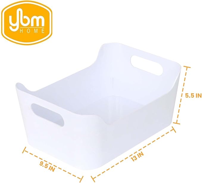 YBM Home Plastic Storage Bins with Handles for Kitchen and Pantry Organization-Multipurpose Open Storage Bins for Under Sink Storage, Bathroom,Vanity, Laundry Room,and Crafts Room, White,Small, 2-Pack