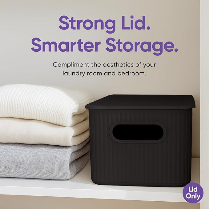 Superio Ribbed Collection - Decorative Plastic Basket Open Home Storage Bins Organizer, Brown (Parent) Container Boxes for Organizing Closet Storage Bins for Shelves (Lid - Medium (5 Liter), 4 Pack)