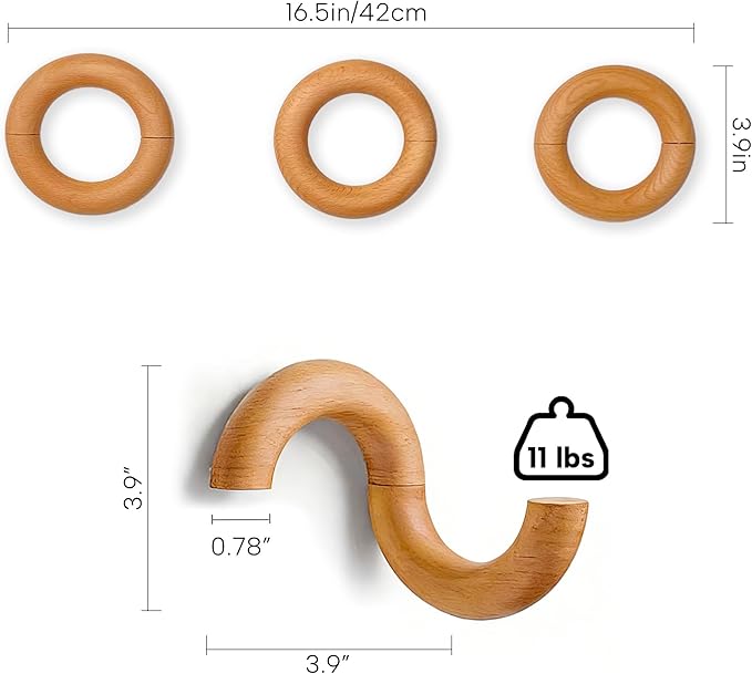 3Pack Coat Hooks Wall Mount for Hanging,Rotatable Wooden Wall Hooks Modern Hat Rack Key Holder Entryway Organizer Clothes Hanger Home Decor for Bedroom Kitchen Hallway Bathroom