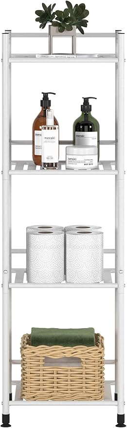TZAMLI 4 Tier Shelving Unit, Freestanding Bathroom Storage Shelves, Metal Heavy Duty Storage Rack Shelf for Small Space Kitchen Balcony Office, White