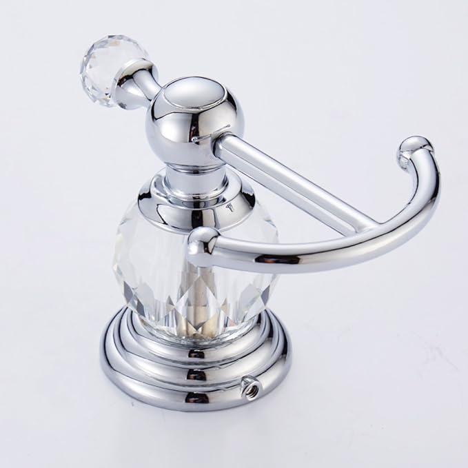Crystal Silver Towel Hook, Chrome Bathroom Robe Hook, Coat Rack Hanger Heavy Sturdy Double Towel Hooks Bath Farmhouse Clothes Hook Wall Mounted Modern for Bathroom Kitchen Washroom