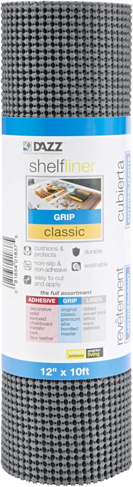 Smart Design Classic Grip Shelf Liner For Home Organization- Non Adhesive/Slip, Easy Clean - Perfect for Desk, Shelves, Kitchen, Bathroom, Cabinet Protection -Graphite Gray