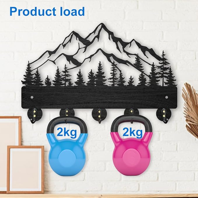 MAYJOYDIY Mountain Forest Wood Coat Rack Wall Mount, 5 Alloy Hooks Key Holder for Wall, Home Decor Gift, Nature Landscape Key Rack, Entryway Kitchen Hallway, 11.8x7.4inch