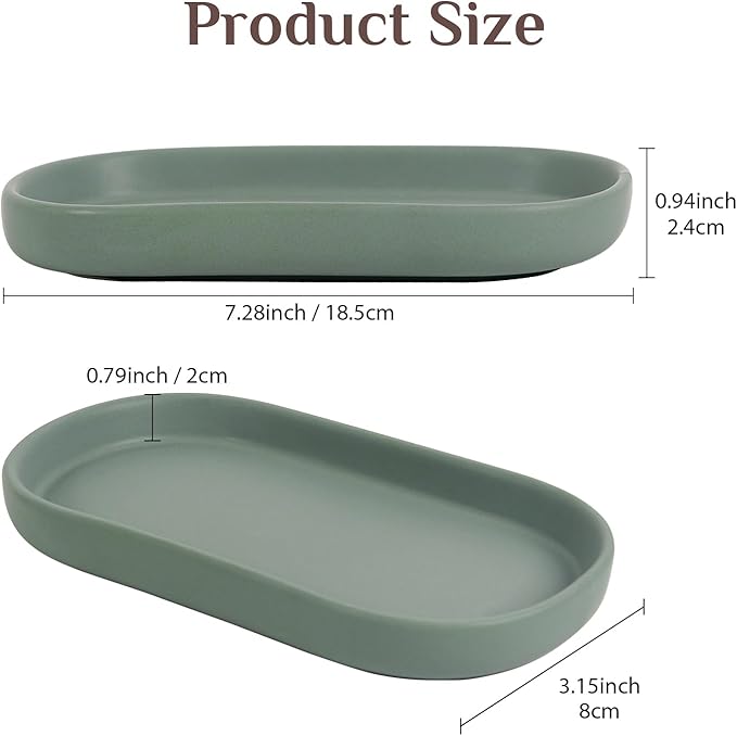 Ceramic Jewelry Tray â Oval Vanity Dish for Rings, Earrings, Bracelets â Minimalist Decorative Trinket Holder for Dresser, Bathroom, Nightstand â Matte Green