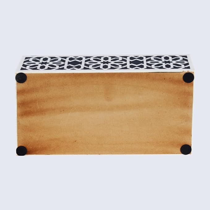 Handicrafts Home Decorative Storage Box with Lid–Black White Persian Mosaic Storage Box, Islamic Rosette Pattern Coffee Table Organizer, Keepsake Box for Living Room & Console Decor– Shiraz 10x4.5x2.5