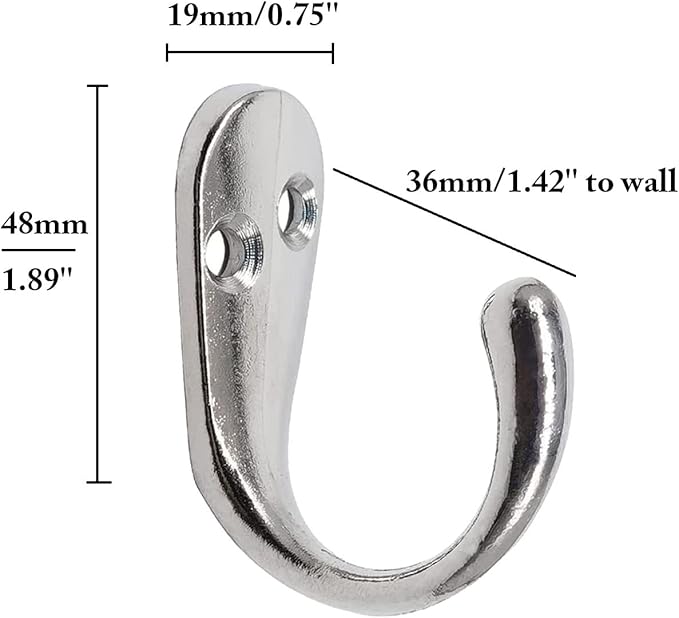 Coat Hooks for Door Wall, 6 Pack Chrome Entrance Hooks Heavy Duty Single Vintage Utility Hook for Hanging Clothes Jackets Robes Towels Hats Keys Bags Cups, Silver