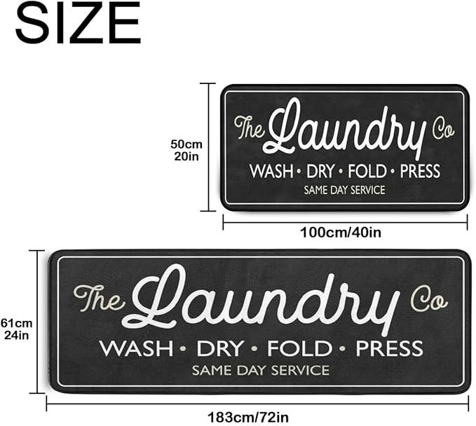 Laundry Room Long Mat Area Rug Non-Slip Floor Mat Waterproof Farmhouse Carpet for Kitchen 40" x 20"(Black-3)