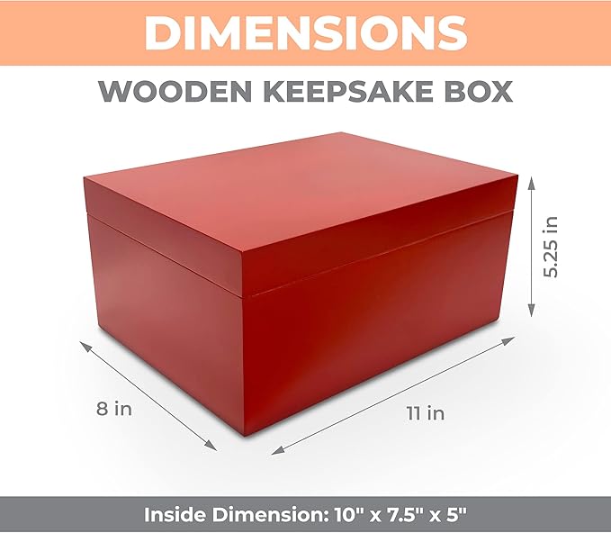 Blake & Lake Wooden Keepsake Box with Lid - Wood Storage Box with Hinged Lid - Red Treasure Box for Home - Wood Gift Boxes with lid (Heritage Red)