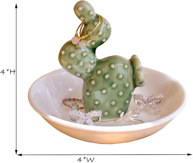PUDDING CABIN Cactus Christmas Gifts for Women Cactus Ring Holder Dish Birthday Gifts for Women Girls Friends, Cactus Decor for Bathroom Nighstand, Wedding Valentine's Day Xmas Gifts Mothers Day Gifs