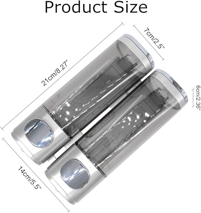 2-Chamber Soap Dispensers Wall Mount,400ml Bathroom Shower Pump Dispenser,Press Manually Lotion Shower Soap Dispenser Usefor Home,Bath,Kitchen,Hotels,Restaurants(Silver)