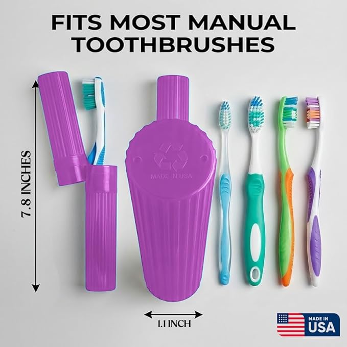 Toothbrush Holder (Blue,Pink,White,Purple) Made in USA, with Ventilation Holes, for Toothbrush Covers, Toothbrush Holder, Toothbrush Soft, Durable Design, Hygienic Bathroom Accessory