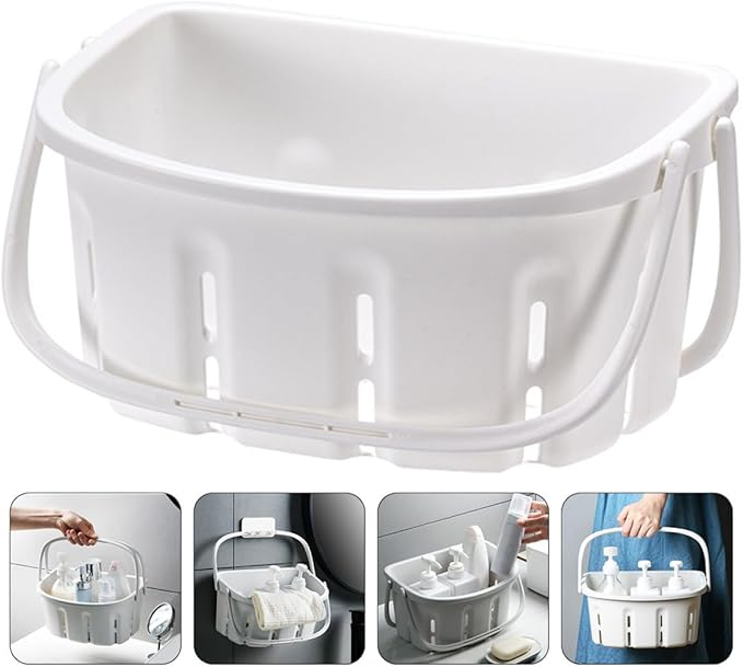 Portable Toiletries Holder and Handheld Bath Basket, White Pp Shower Caddy with Handle for Bathroom Storage and Cosmetics Organization, Household Portable Bathroom Organizer