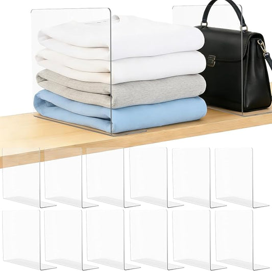 Shelf Dividers for Closet Organization: 12" Tall x 10" Deep Acrylic Closet Shelf Dividers for Clothes Sweater Purse - Clear Organizers and Storage Separators for Home Space Saver Enthusiasts