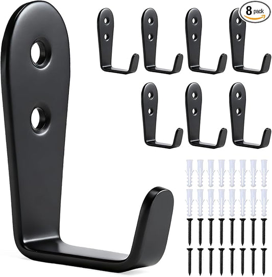 Stainless Steel Hooks for Hanging, Heavy Duty Hook, Wall Hooks Key Holder Wall Mount Hanger Coat Hook Garage Storage Screw Utility Hooks, 8 Pack (Black)