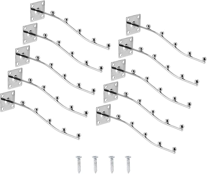 uxcell 10Pcs 8" Wall Mount Waved Waterfall Hanger, 5 Beads Clothing Hangers, Garment Display Hooks with Screws for Clothing Stores, Bedroom, Silver