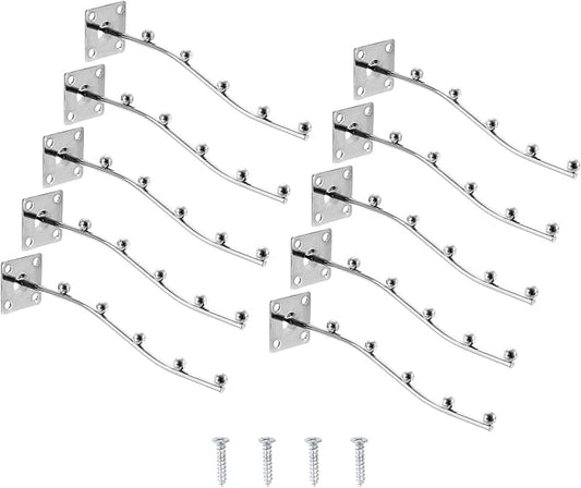 uxcell 10Pcs 8" Wall Mount Waved Waterfall Hanger, 5 Beads Clothing Hangers, Garment Display Hooks with Screws for Clothing Stores, Bedroom, Silver