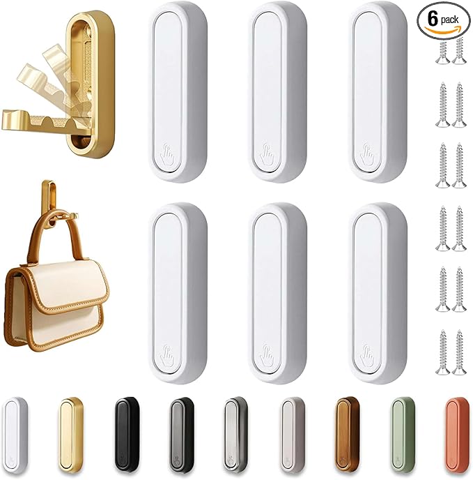 6PCS Folding Wall Hooks, Foldable Coat Hooks Heavy Duty Foldable Hook Bathroom Towel Hooks Robe Hooks Wall Mounted for Bathroom, Closet, Entryway, Pool, and Kitchen (Round-White)