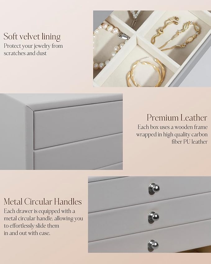 GUKA Large Jewelry Box, Jewelry Case with 10 Drawers for Big and Small Jewelry, Jewelry Storage Organizer for Watch Earrings Necklace Rings Bracelets, Birthday Wedding Gifts, Grey