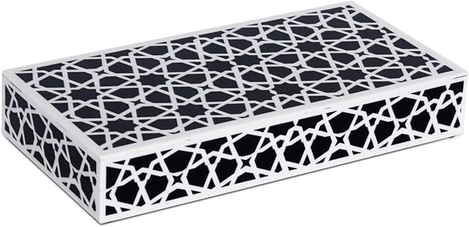 Handicrafts Home Large Decorative Storage Box with Lid – Black and White Coffee Table Storage Box, Decorative Remote Control Holder, Keepsake Box for Living Room & Shelf Decor – Moroccan Zellij 12x6x2