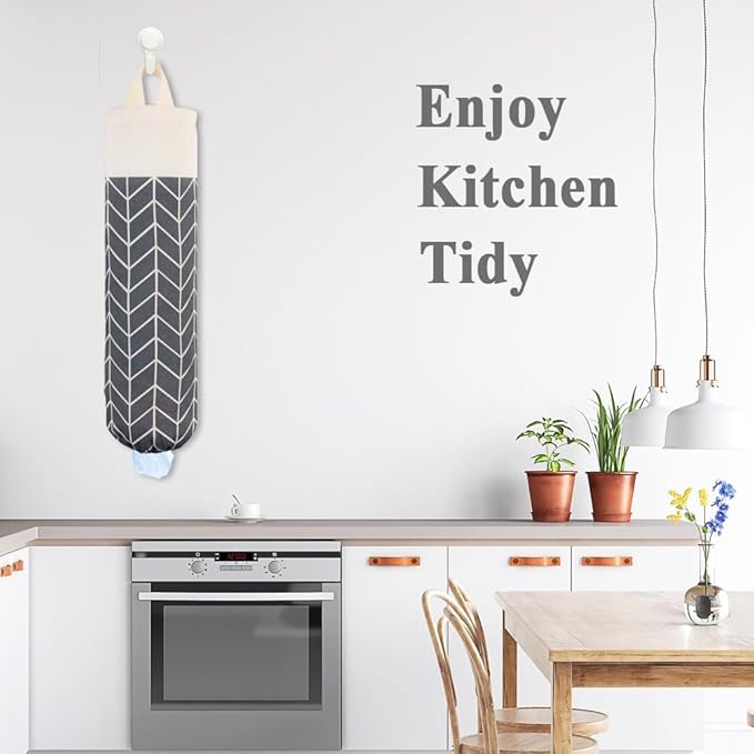 Plastic Bag Holder, Canvas Grocery Bag Holder Dispenser, Wall Mount Shopping Trash Bag Storage Organizer for Home Kitchen (Dark Grey)