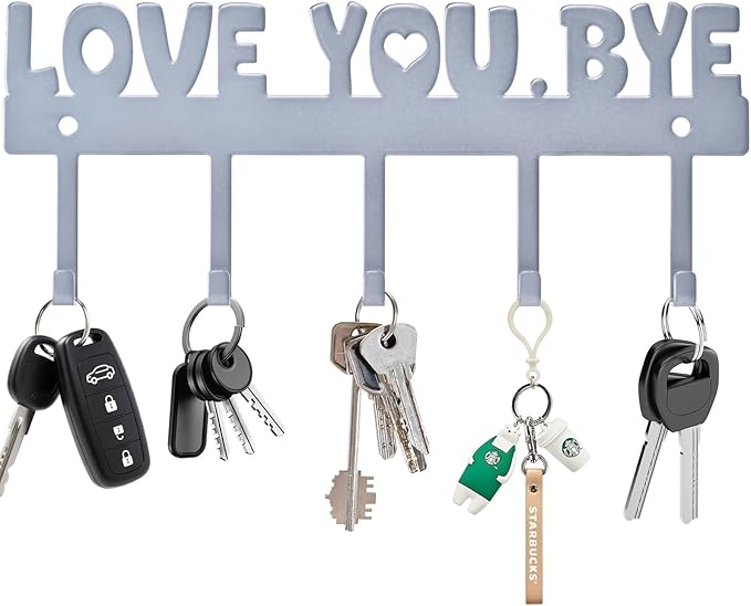 5-Hook Adhesive Wall Mount Key Holder,No-Drill Easy Install Key Hanger for Door, Kitchen, Entryway, 10x4 Inches,Silver