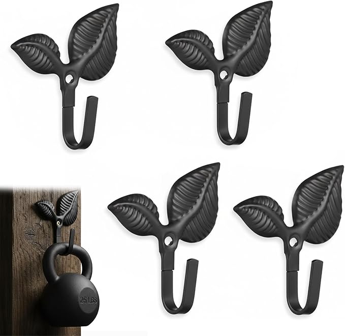 iplusmile Leaf Wall Hook Set 4-Pack Rustic Wrought Iron Decorative Coat Hooks Vintage Style Wall Mounted Leaf Shaped Hooks for Hanging Bags Hats Keys Towels