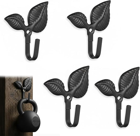 iplusmile Leaf Wall Hook Set 4-Pack Rustic Wrought Iron Decorative Coat Hooks Vintage Style Wall Mounted Leaf Shaped Hooks for Hanging Bags Hats Keys Towels