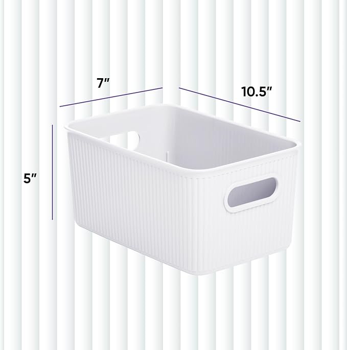 Superio Decorative Plastic Basket Open Home Storage Bins Organizer Baskets, Medium, White (8 Pack) Container Boxes for Organizing Closet Storage Bins for Shelves Drawer Shelf, 5 Liter