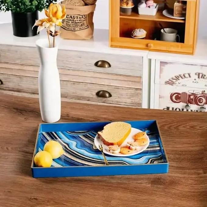 Spsyrine Decorative Tray, Plastic Rectangular Coffee Table Tray with Handles, Marble Serving Tray for Living Room, Ottoman, Bathroom Decor. 15.6â X 10.2".SLRE